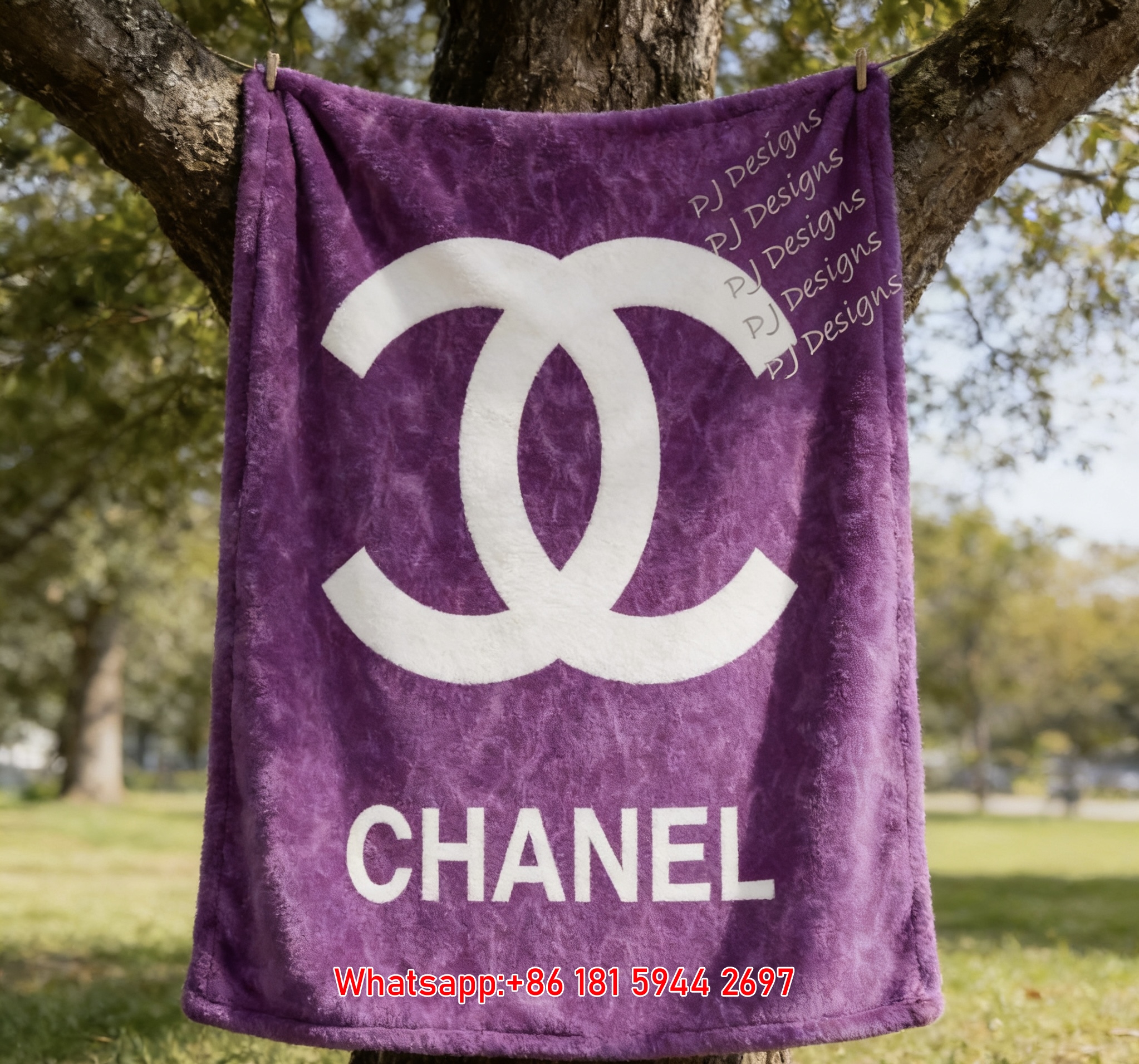 Chanel Purple CC Logo Flannel Throw Blanket IMG_6876